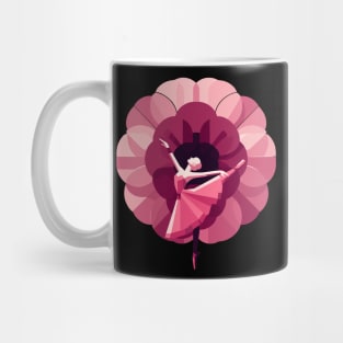 Ballerina in a pink floral dress, ballet tiptoe dance performer, geometric Mug